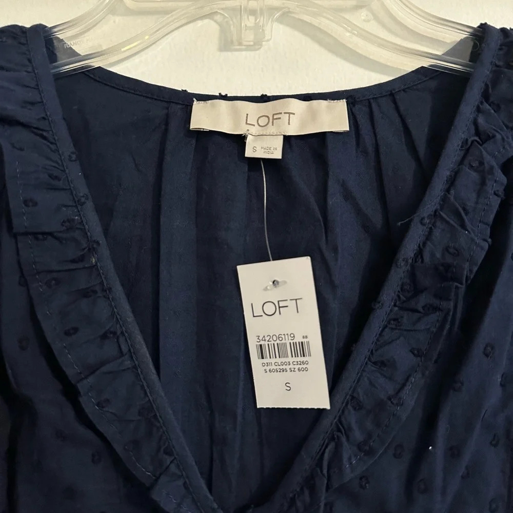 NWT Small Loft Navy Long Sleeve Cotton Blouse - Picture 3 of 5